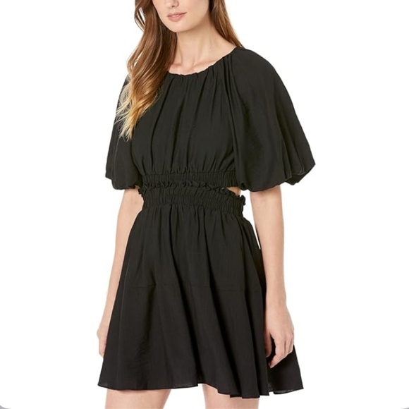 Moon river puff sleeve back cut out mini dress - Picture 2 of 7